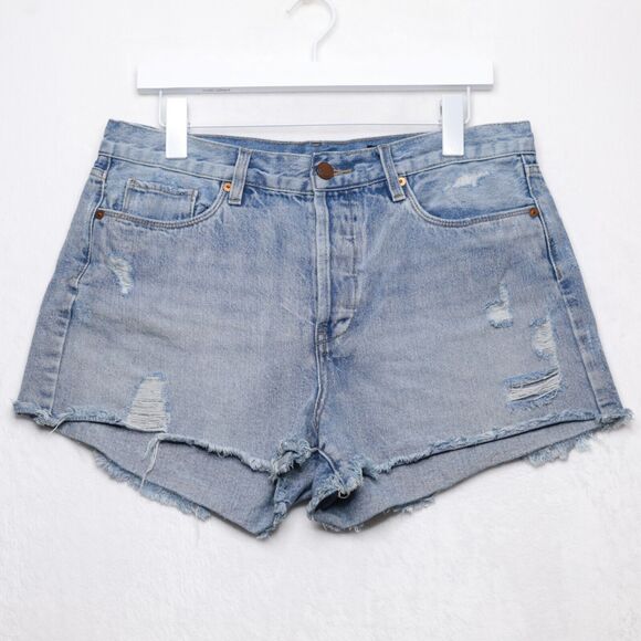 BLANKNYC Distressed High Rise Cutoff Shorts Denim Button Fly Light Wash Sz 30 - Picture 2 of 8